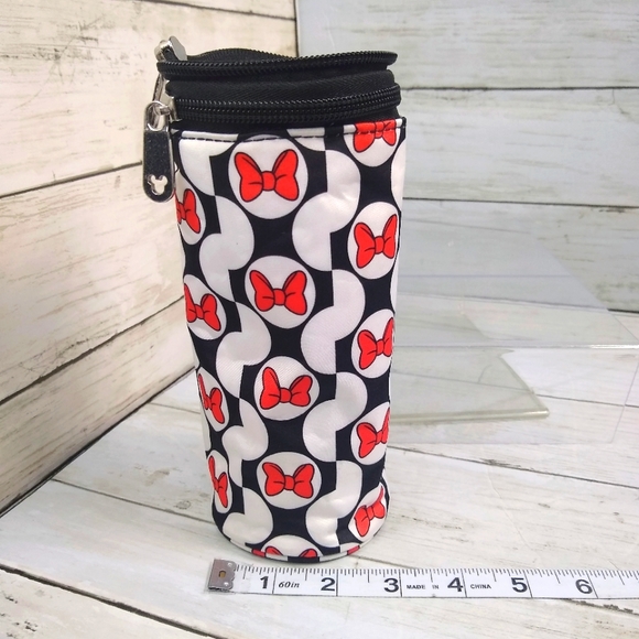 Disney Baby: Red Black White Baby Bottle Bag Minnie Bow Pattern (8"t x 3.5"w) - Picture 5 of 6